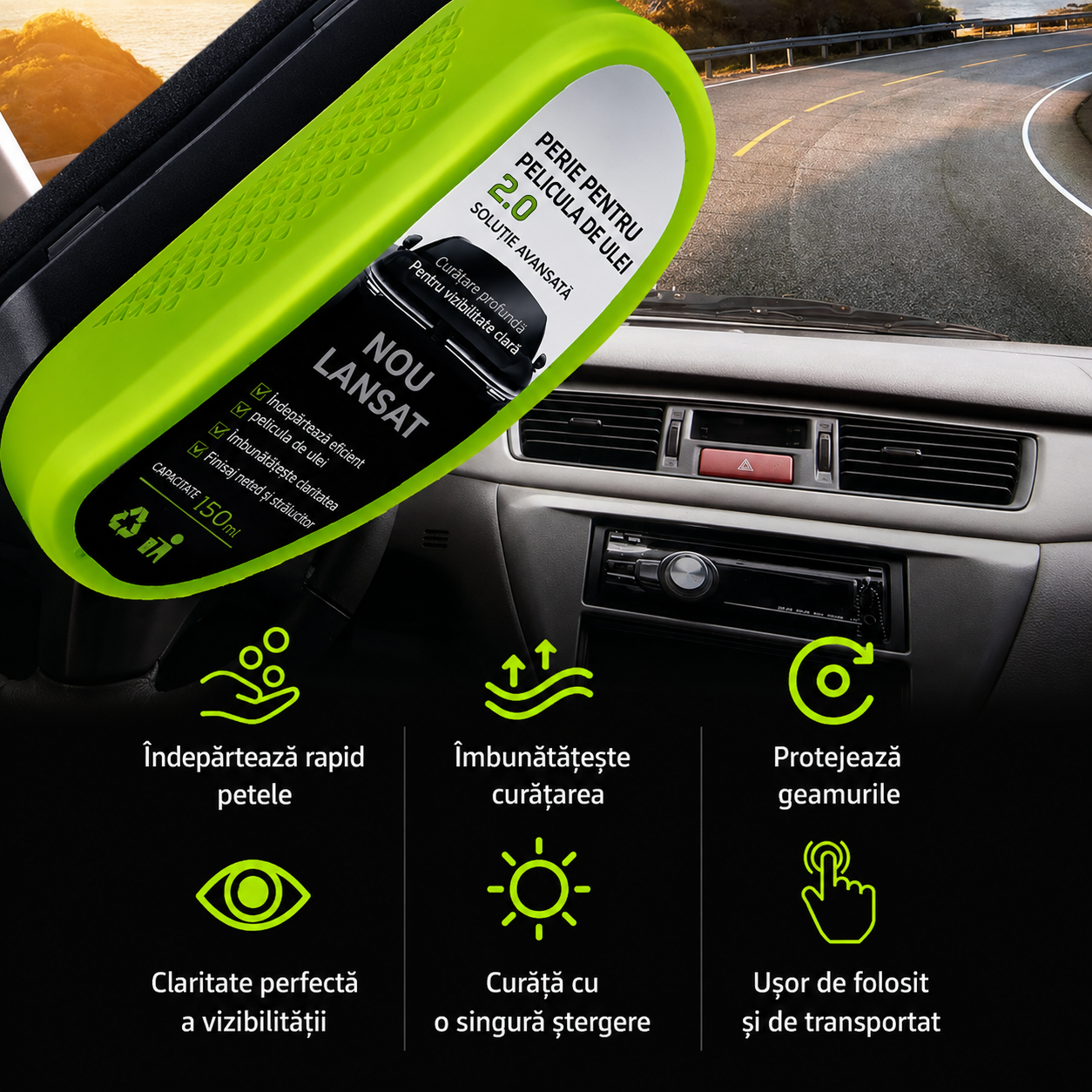 Crystal Vision™ – Curățător Profesional pentru Parbriz și Geamuri