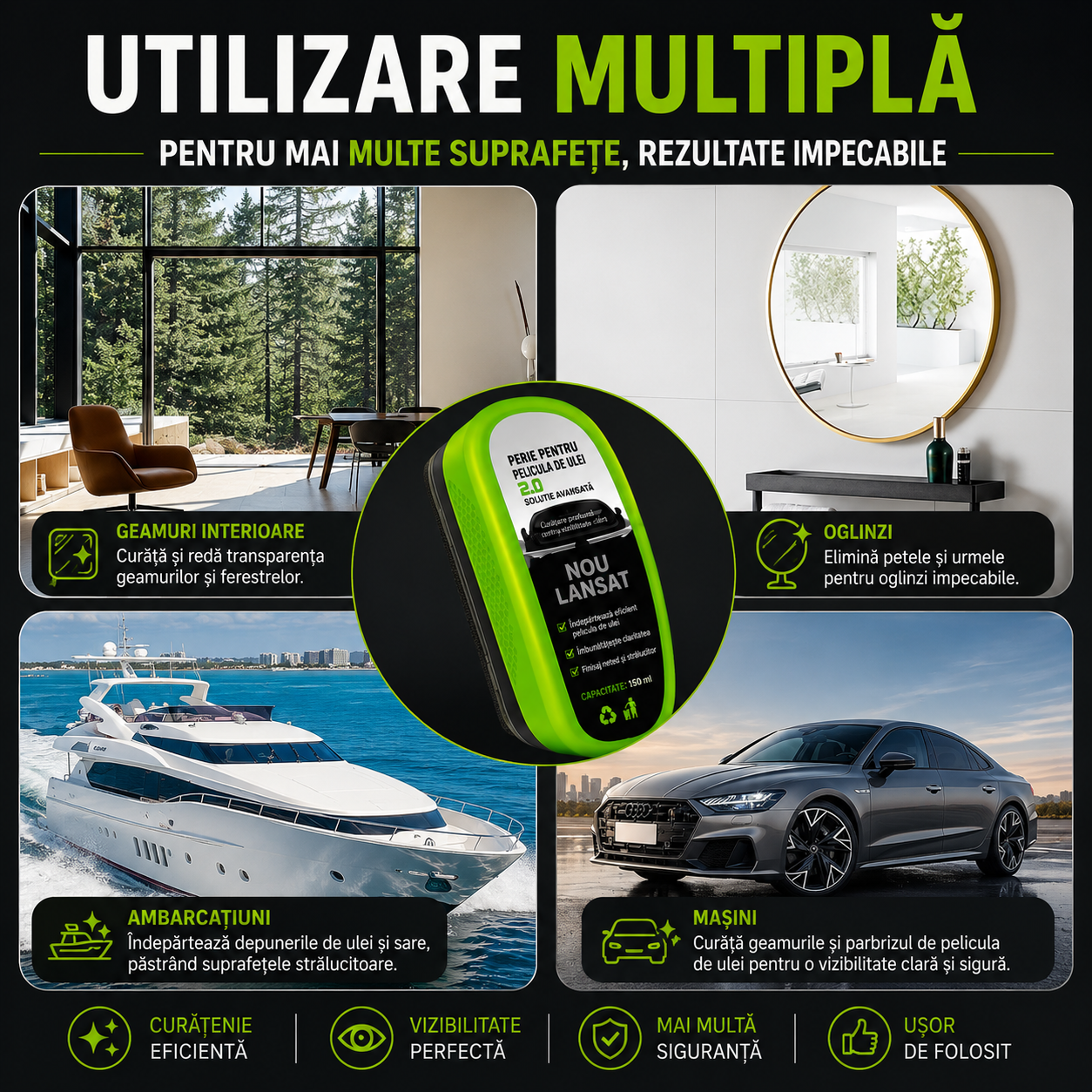 Crystal Vision™ – Curățător Profesional pentru Parbriz și Geamuri