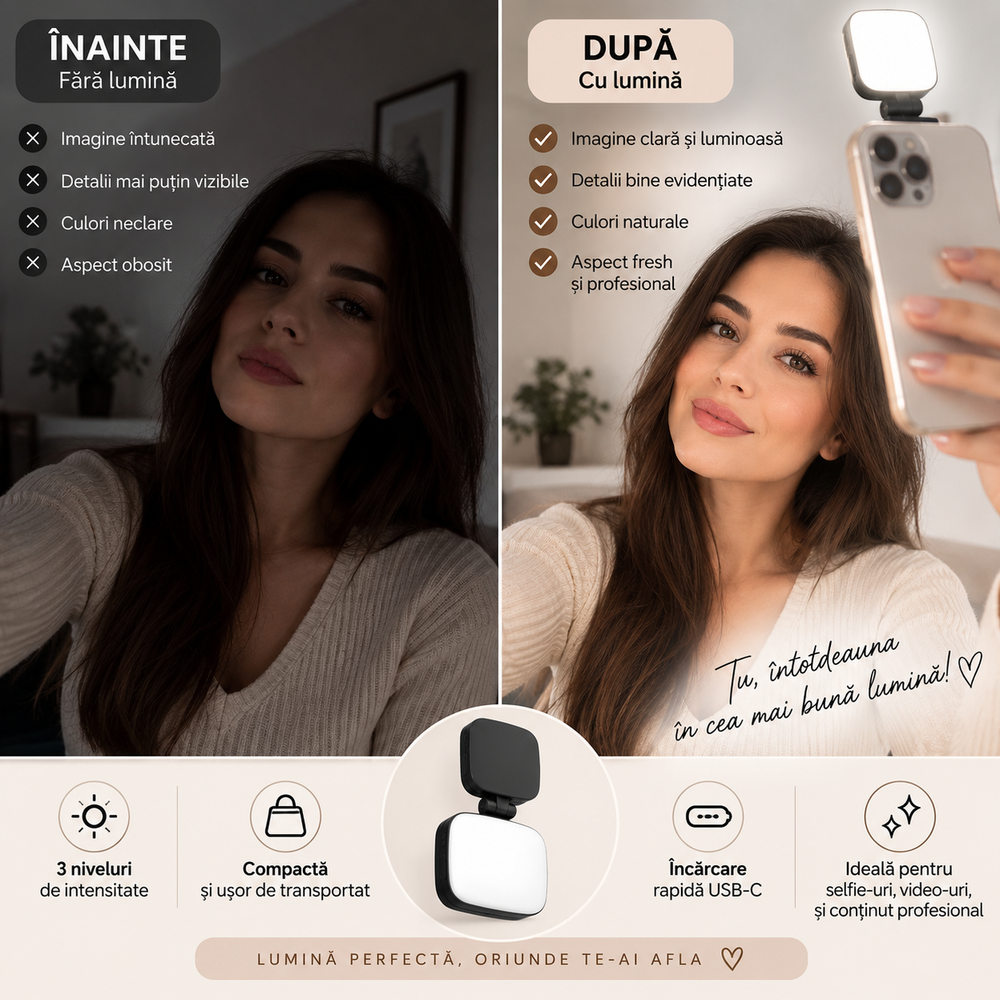 Lumină Magnetică Selfie cu Oglindă