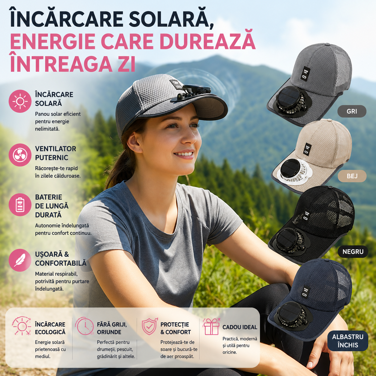 Pălărie Ventilată cu Panou Solar